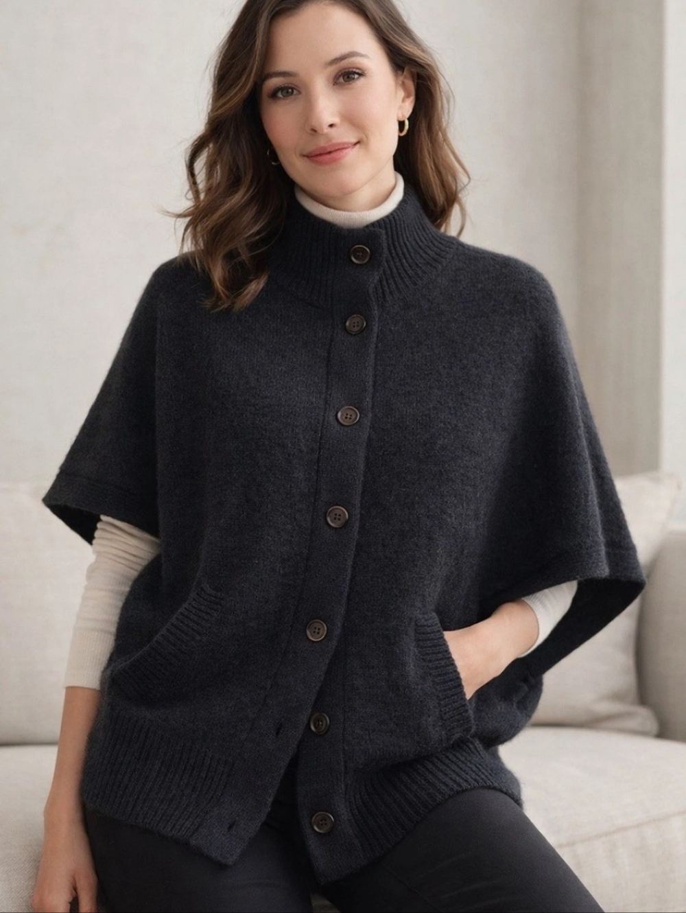 Garnet Hill Wool Angora Bat Wing Cardigan Women's S Button Up Oversized Pockets